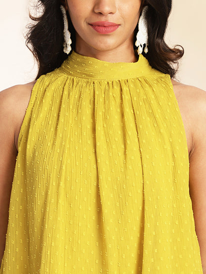 Janasya Yellow Dobby Chiffon Solid Sets - Distacart