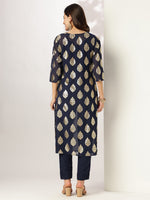 Thumbnail for Janasya Dark Georgette Foil Print Straight Kurta Set