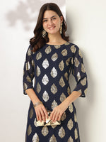 Thumbnail for Janasya Dark Georgette Foil Print Straight Kurta Set