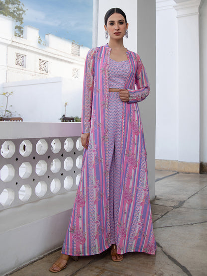 Janasya Lavender Georgette Chevron Regular Co-ord Set - Distacart