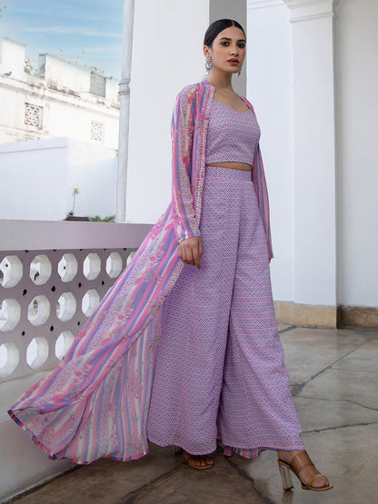 Janasya Lavender Georgette Chevron Regular Co-ord Set - Distacart