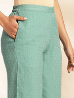Thumbnail for Janasya Sage Dobby Chiffon Woven Design Peplum Top & Bottom Set