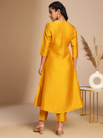Thumbnail for Janasya Mustard Crepe Silk Solid Wrap Kurta Set