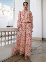Thumbnail for Janasya Beige Georgette Floral Regular Top & Bottom Set
