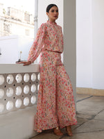 Thumbnail for Janasya Beige Georgette Floral Regular Top & Bottom Set