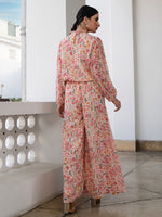 Thumbnail for Janasya Beige Georgette Floral Regular Top & Bottom Set