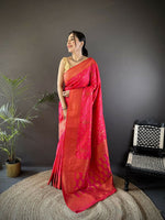 Thumbnail for Joban Fashion Banarasi Hot Pink Woven Soft Silk Saree