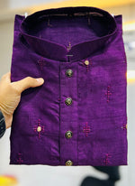 Thumbnail for Prazu Fashion Purple Silk Embroidered Kurta With Pajama