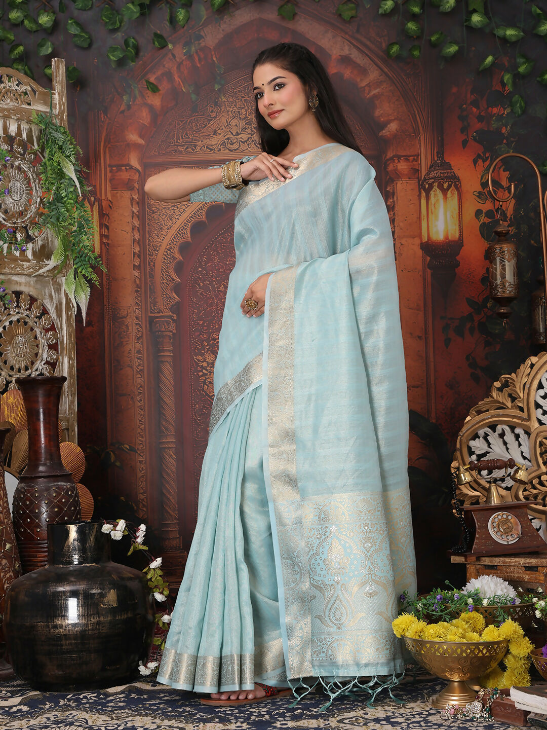 Astita Organza Sky Blue Saree