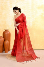 Thumbnail for Piyari Fashion Women's Red Dual Tone Organic Tissue Saree With Blouse Piece - Distacart