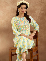 Thumbnail for Indo Era Women Floral Embroidered Regular Thread Work Pure Cotton Kurta with Trousers