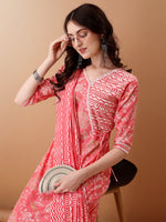 Thumbnail for Angrakha Style Floral Printed A-Line Kurta With Pant & Dupatta, Pink - Hiral Fashion - Distacart