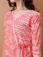 Thumbnail for Angrakha Style Floral Printed A-Line Kurta With Pant & Dupatta, Pink - Hiral Fashion - Distacart