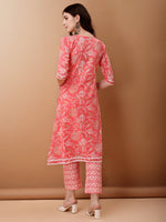Thumbnail for Angrakha Style Floral Printed A-Line Kurta With Pant & Dupatta, Pink - Hiral Fashion - Distacart