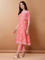 Thumbnail for Angrakha Style Floral Printed A-Line Kurta With Pant & Dupatta, Pink - Hiral Fashion - Distacart