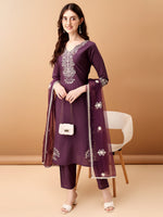 Thumbnail for Embroidered Kurta With Pant & Embroidered Dupatta, Purple - Hiral Fashion - Distacart