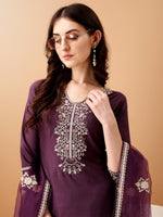 Thumbnail for Embroidered Kurta With Pant & Embroidered Dupatta, Purple - Hiral Fashion - Distacart