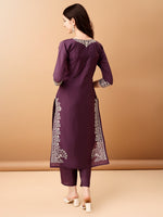 Thumbnail for Embroidered Kurta With Pant & Embroidered Dupatta, Purple - Hiral Fashion - Distacart