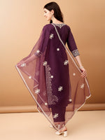 Thumbnail for Embroidered Kurta With Pant & Embroidered Dupatta, Purple - Hiral Fashion - Distacart