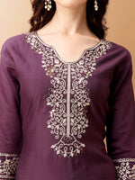 Thumbnail for Embroidered Kurta With Pant & Embroidered Dupatta, Purple - Hiral Fashion - Distacart