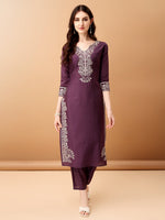Thumbnail for Embroidered Kurta With Pant & Embroidered Dupatta, Purple - Hiral Fashion - Distacart