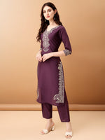 Thumbnail for Embroidered Kurta With Pant & Embroidered Dupatta, Purple - Hiral Fashion - Distacart