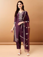 Thumbnail for Embroidered Kurta With Pant & Embroidered Dupatta, Purple - Hiral Fashion - Distacart