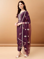 Thumbnail for Embroidered Kurta With Pant & Embroidered Dupatta, Purple - Hiral Fashion - Distacart
