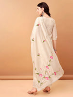 Thumbnail for Schiffli & Embroidered Kurta With Pant & Dupatta, Cream - Hiral Fashion - Distacart
