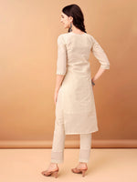 Thumbnail for Schiffli & Embroidered Kurta With Pant & Dupatta, Cream - Hiral Fashion - Distacart