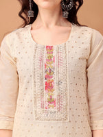 Thumbnail for Schiffli & Embroidered Kurta With Pant & Dupatta, Cream - Hiral Fashion - Distacart