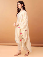 Thumbnail for Schiffli & Embroidered Kurta With Pant & Dupatta, Cream - Hiral Fashion - Distacart