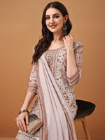 Thumbnail for Hand Embroidered,Schiffli & Printed Kurta With Pant & Printed Dupatta, Brown - Hiral Fashion - Distacart