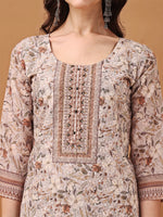 Thumbnail for Hand Embroidered,Schiffli & Printed Kurta With Pant & Printed Dupatta, Brown - Hiral Fashion - Distacart