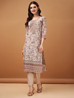 Thumbnail for Hand Embroidered,Schiffli & Printed Kurta With Pant & Printed Dupatta, Brown - Hiral Fashion - Distacart