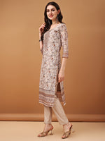 Thumbnail for Hand Embroidered,Schiffli & Printed Kurta With Pant & Printed Dupatta, Brown - Hiral Fashion - Distacart