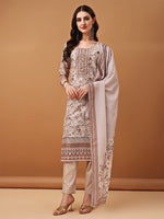 Thumbnail for Hand Embroidered,Schiffli & Printed Kurta With Pant & Printed Dupatta, Brown - Hiral Fashion - Distacart