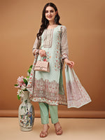 Thumbnail for Hand Embroidered,Schiffli & Printed Kurta With Pant & Printed Dupatta, Green - Hiral Fashion - Distacart