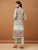 Thumbnail for Hand Embroidered,Schiffli & Printed Kurta With Pant & Printed Dupatta, Green - Hiral Fashion - Distacart