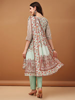 Thumbnail for Hand Embroidered,Schiffli & Printed Kurta With Pant & Printed Dupatta, Green - Hiral Fashion - Distacart