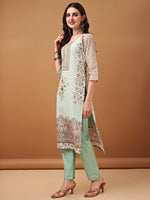 Thumbnail for Hand Embroidered,Schiffli & Printed Kurta With Pant & Printed Dupatta, Green - Hiral Fashion - Distacart