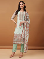 Thumbnail for Hand Embroidered,Schiffli & Printed Kurta With Pant & Printed Dupatta, Green - Hiral Fashion - Distacart