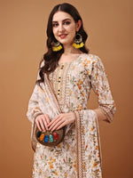 Thumbnail for Hand Embroidered,Schiffli & Printed Kurta With Pant & Printed Dupatta, Yellow - Hiral Fashion - Distacart