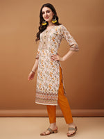 Thumbnail for Hand Embroidered,Schiffli & Printed Kurta With Pant & Printed Dupatta, Yellow - Hiral Fashion - Distacart