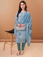 Thumbnail for Hand Embroidered,Schiffli & Printed Kurta With Pant & Printed Dupatta, Blue - Hiral Fashion - Distacart