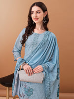 Thumbnail for Hand Embroidered,Schiffli & Printed Kurta With Pant & Printed Dupatta, Blue - Hiral Fashion - Distacart