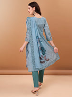 Thumbnail for Hand Embroidered,Schiffli & Printed Kurta With Pant & Printed Dupatta, Blue - Hiral Fashion - Distacart