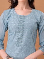 Thumbnail for Hand Embroidered,Schiffli & Printed Kurta With Pant & Printed Dupatta, Blue - Hiral Fashion - Distacart