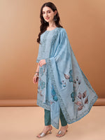 Thumbnail for Hand Embroidered,Schiffli & Printed Kurta With Pant & Printed Dupatta, Blue - Hiral Fashion - Distacart