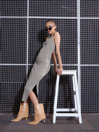 Thumbnail for Lyush Women Grey Melange Side Slit Bodycon Midi Dress